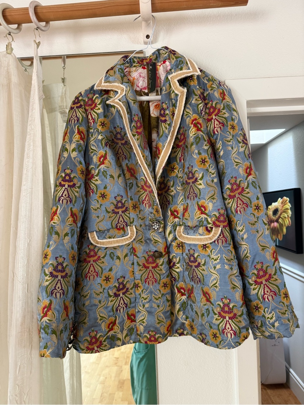 Aratta Floral Jacquard Statement Blazer Jacket Size M Boho